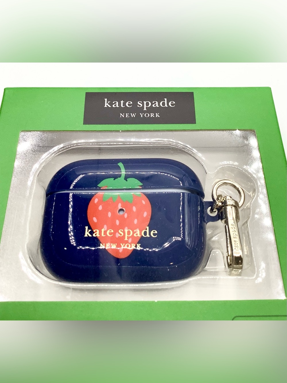 kate spade Navy Strawberry AirPods Pro Case with Gold Keychain